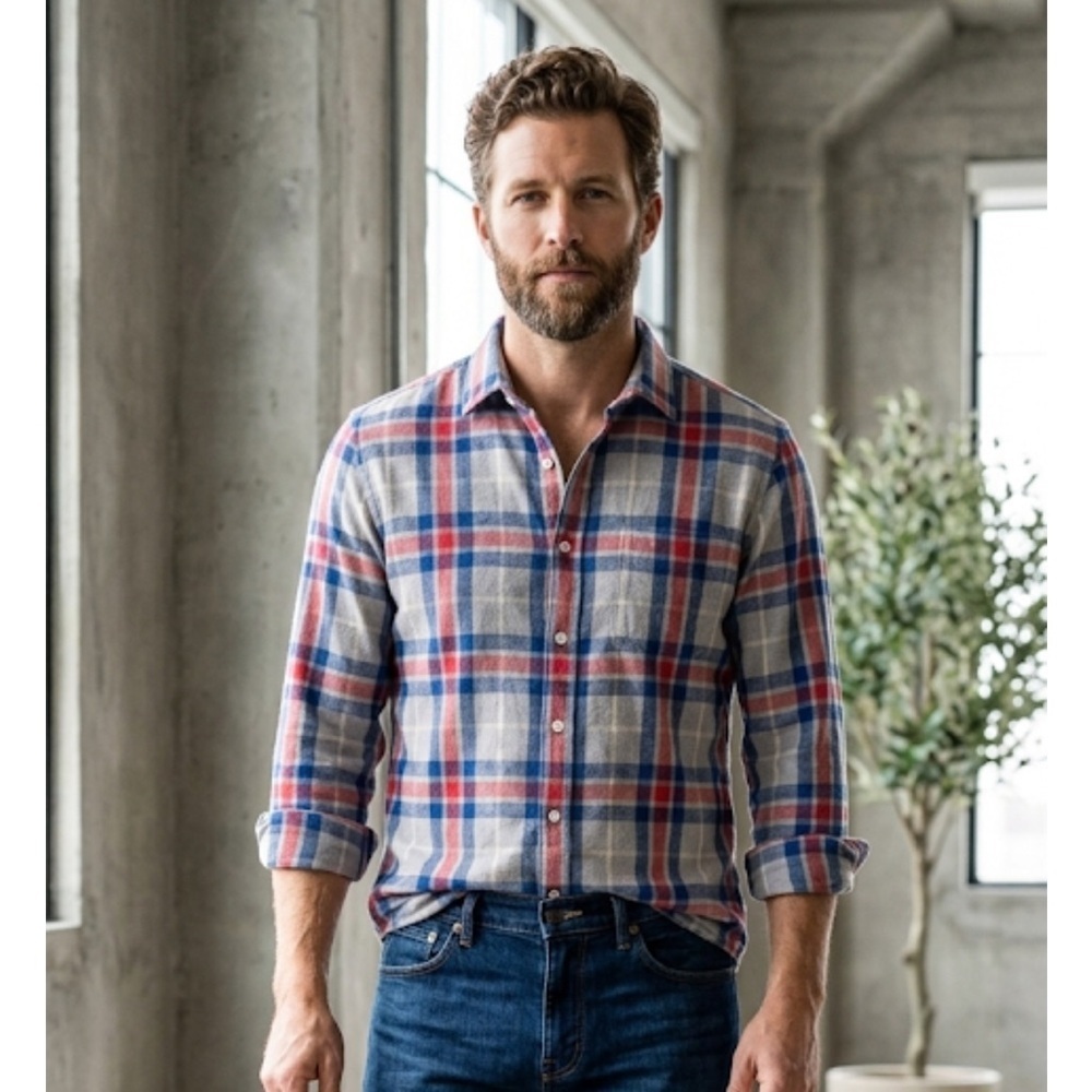 Billy Reid Red and Blue Checkered Shirt